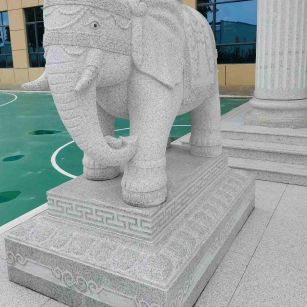 常州 白麻花岗岩动物异形石雕-大象