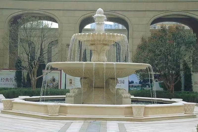 常州 黄金麻花岗岩异型加工——户外庭院石雕流水喷泉