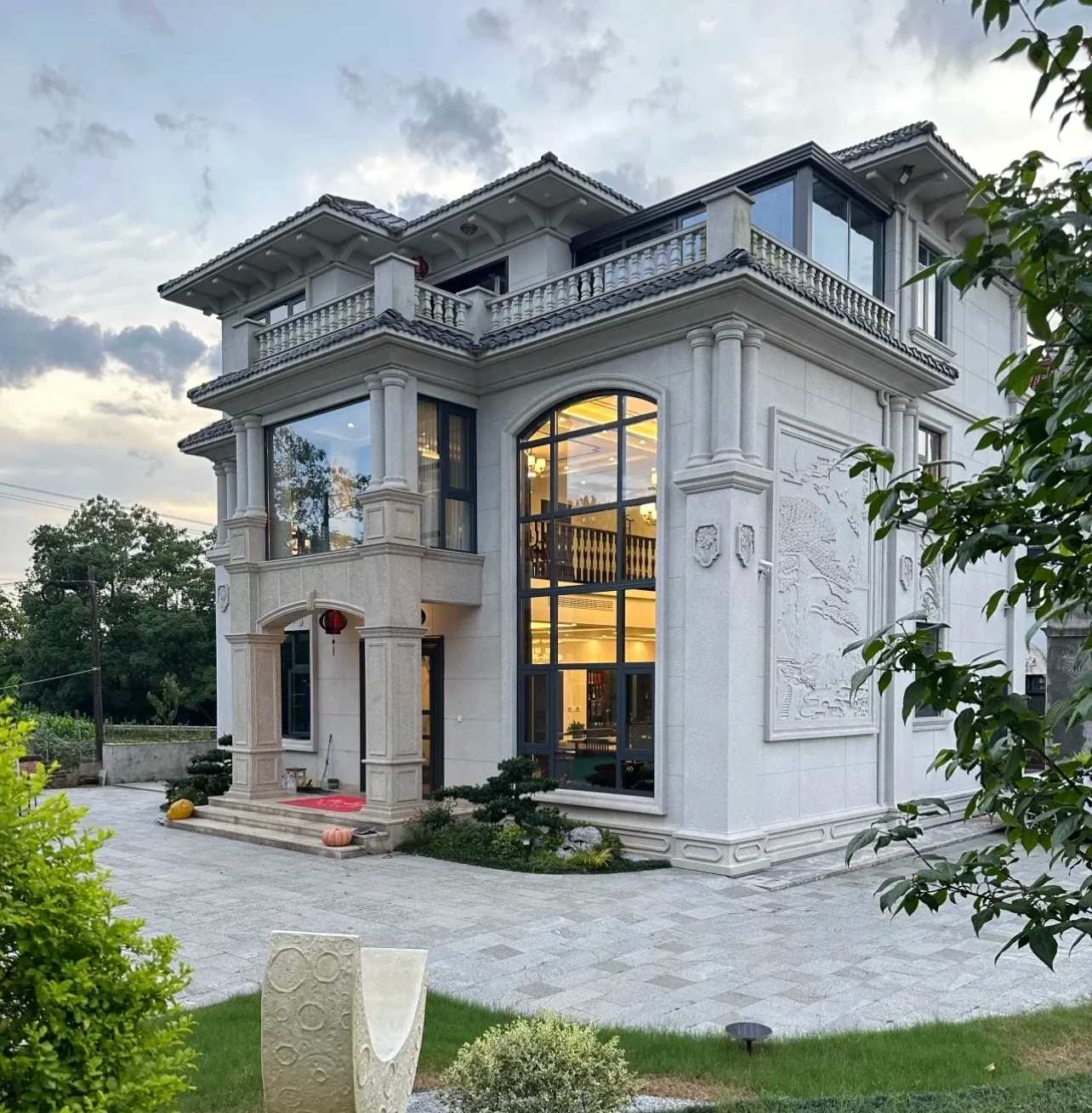 常州 白麻花岗岩私人别墅干挂石材豪华定制