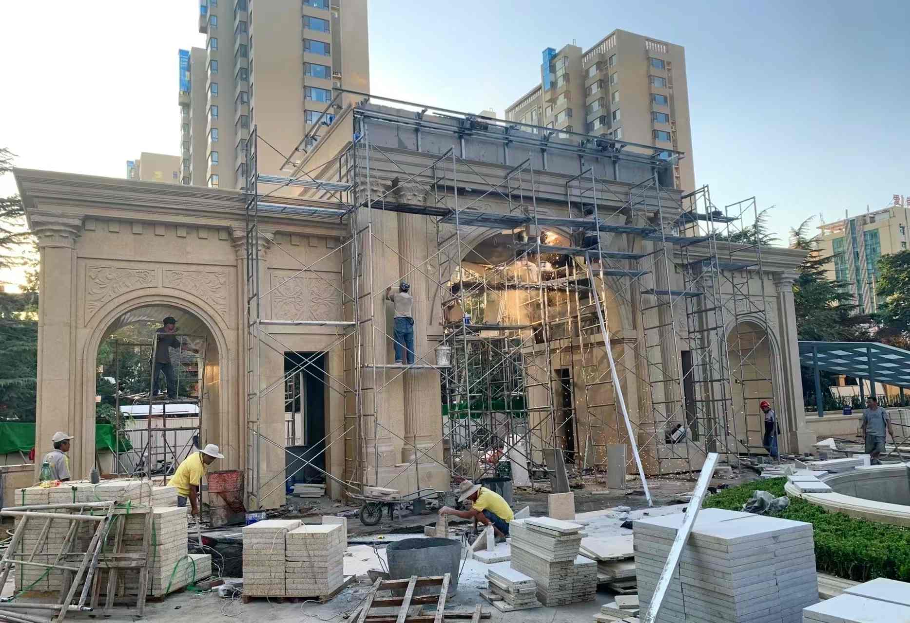 常州 黄金麻荔枝面花岗岩小区门楼外墙干挂